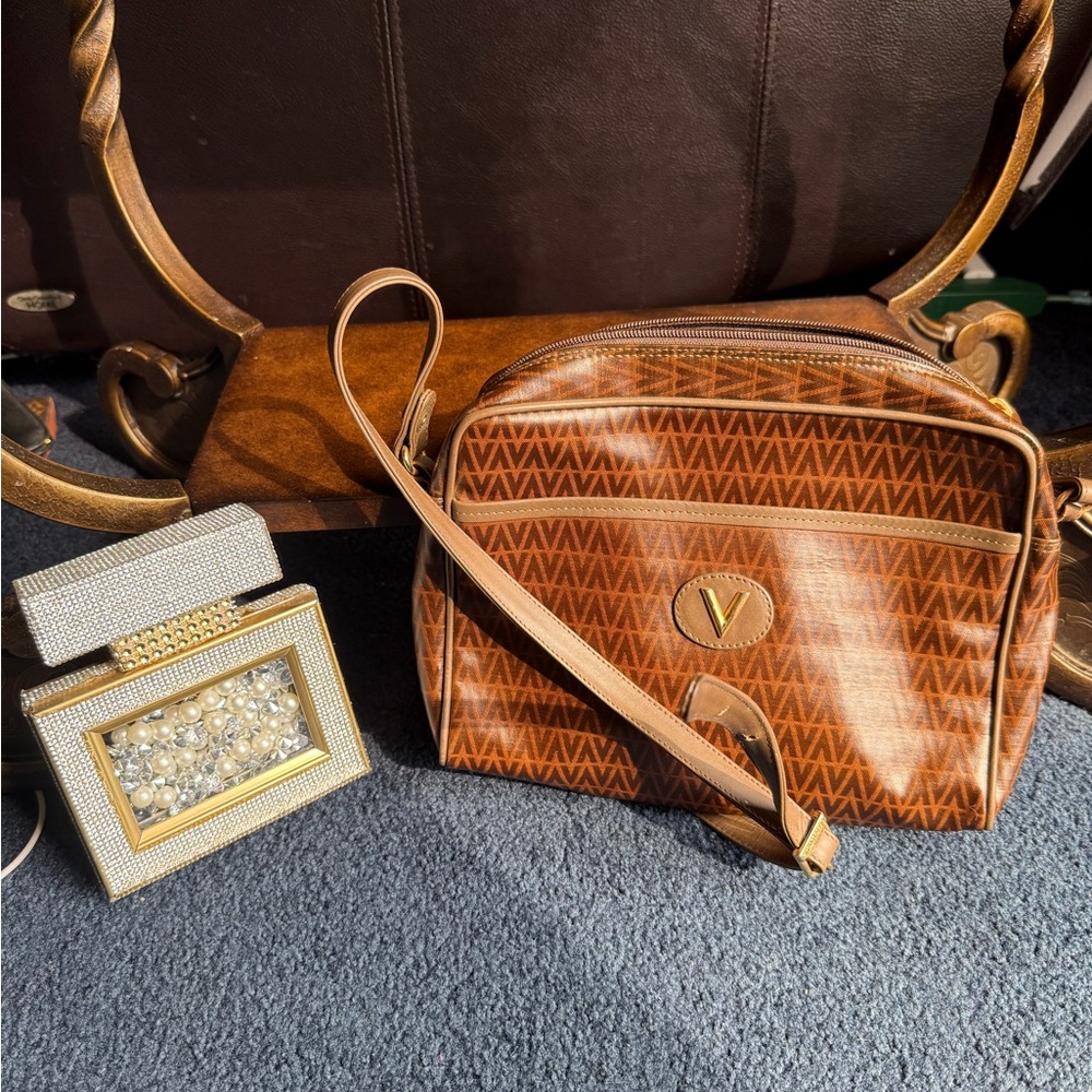 Valentino Mario Brown Leather Crossbody Camera Bag with Adjustable Strap